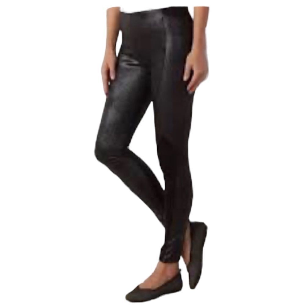 Soft Surroundings Women's Black Faux Leather High Rise Rock Chic leggings sz M